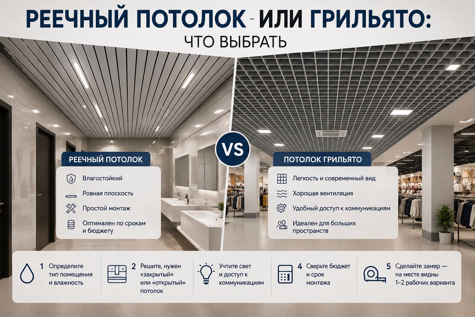Реечный потолок или грильято: что выбрать